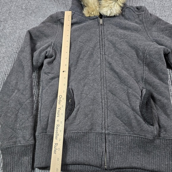 Aerie Jacket‎ Womens Medium Gray Quilted Hoodie Faux Fur Hooded Sweatshirt - Picture 5 of 9